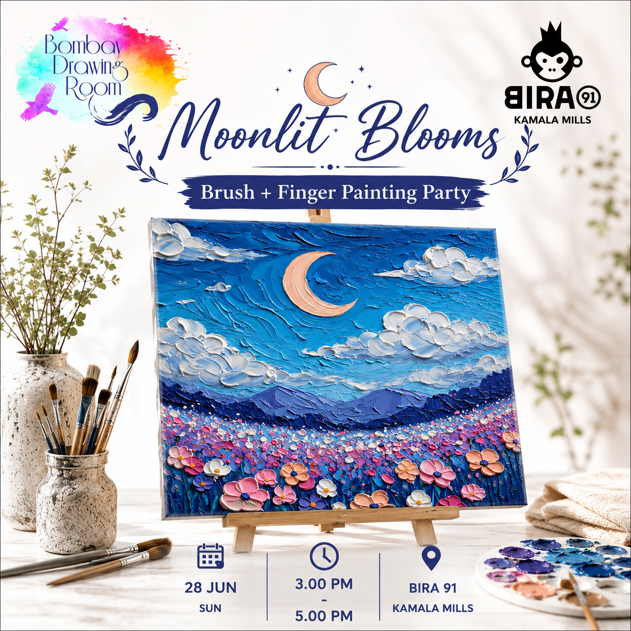 Moonlit Blooms Brush & Finger Painting Workshop, Kamala Mill 28 June