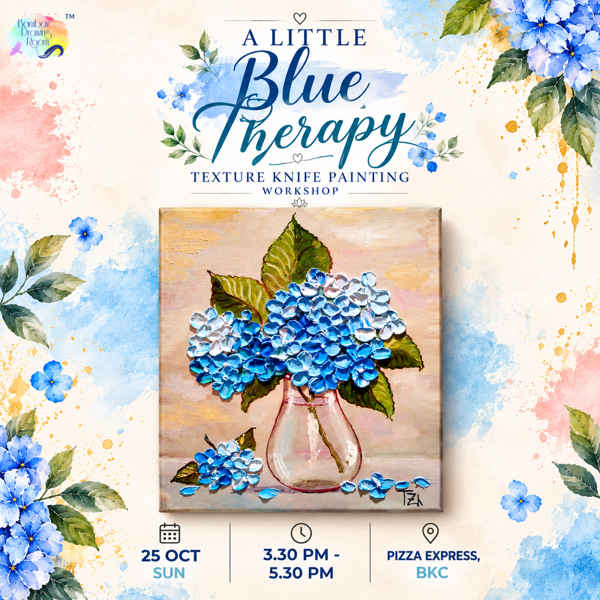 A Little Blue Therapy Texture Knife Painting Workshop, BKC 25 Oct
