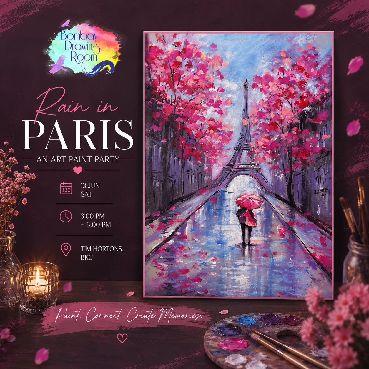Rain in Paris Canvas Painting Workshop, BKC 13 June